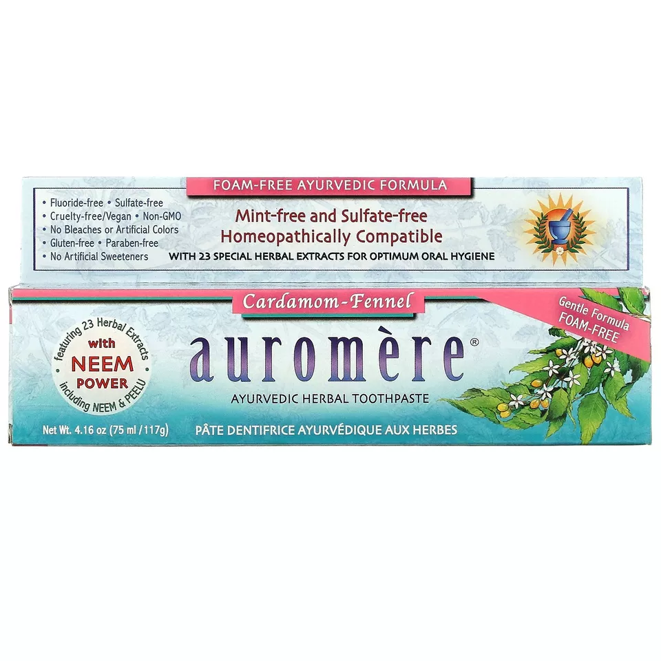 Auromere Ayurvedic Herbal Toothpaste Non Foaming Cardamom Fennel, 4.16 Oz